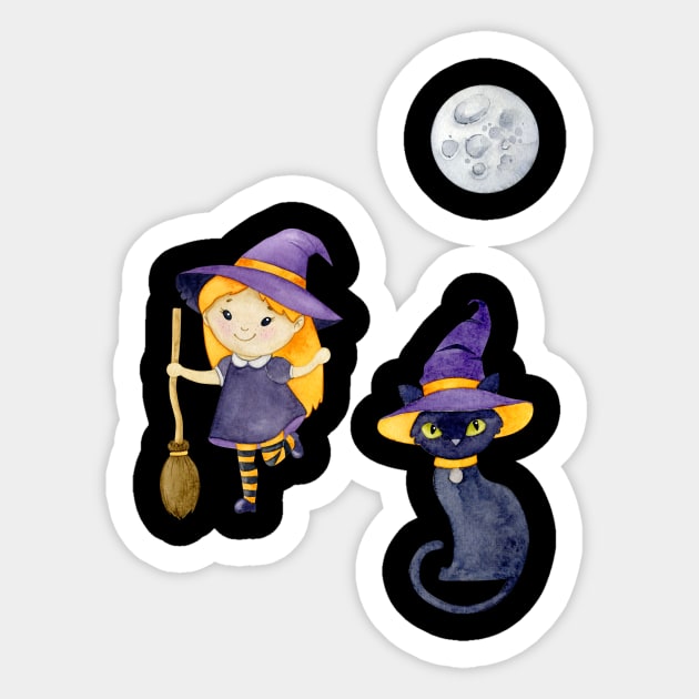 Halloween Witch Cat Sticker by fromherotozero